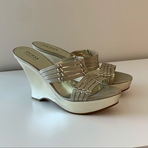 GUESS 4 inch Gold Wedge Sandal